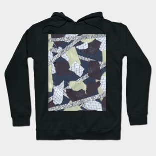 Florals and Textures - Black, Blue, Green, Silver - Abstract Mixed Torn Paper Collage Hoodie